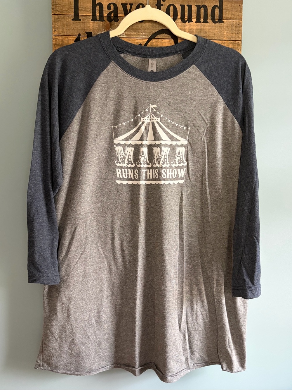 Mama Runs This Show Raglan Baseball 3/4 sleeve Tee - Gray & Navy - Women's XL